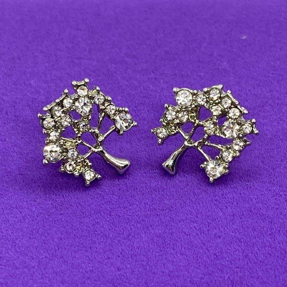 💛 Silver Tone Tree Of Life CZ Earrings
